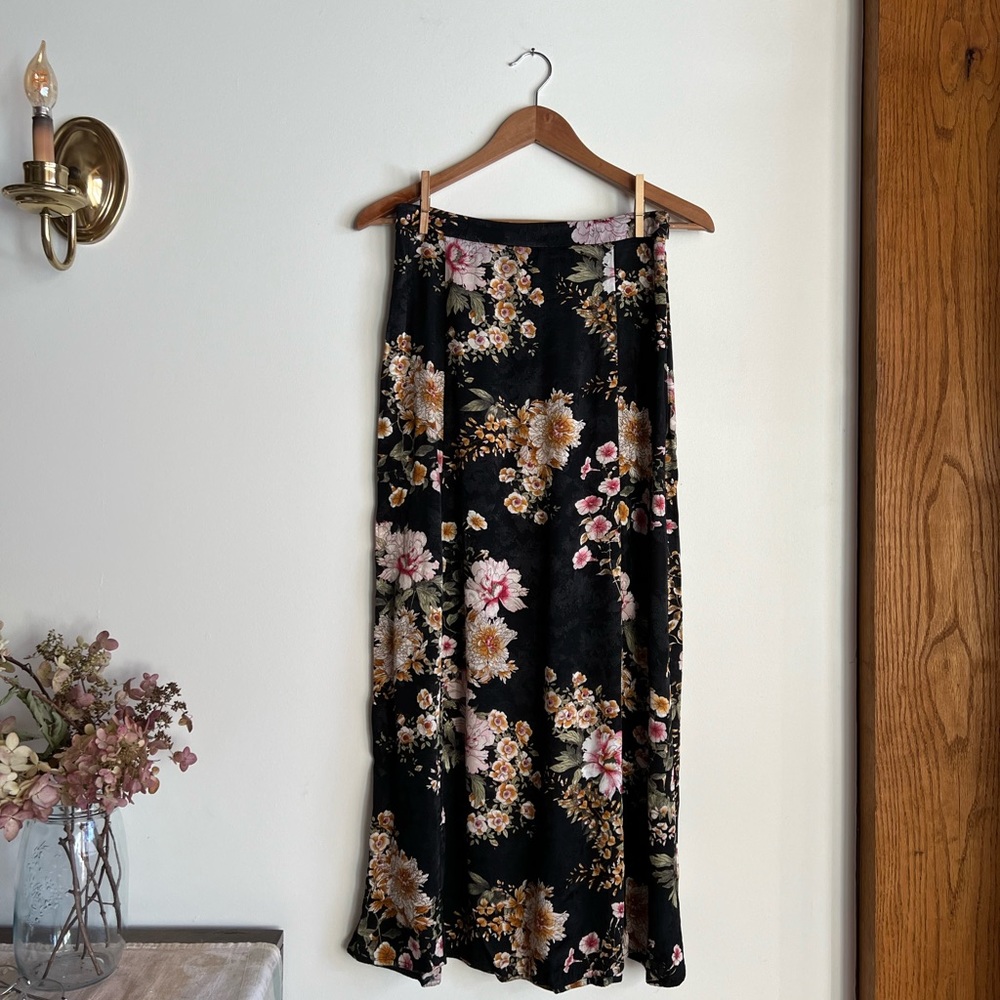 Floral Silky High Waisted Maxi Skirt